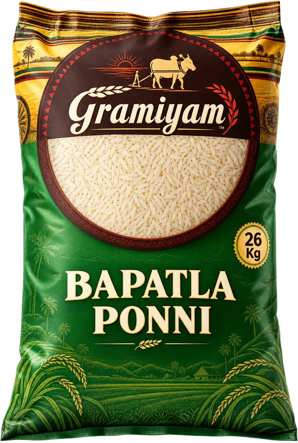 Gramiyam Bapatla Ponni rice, 26 kg bag